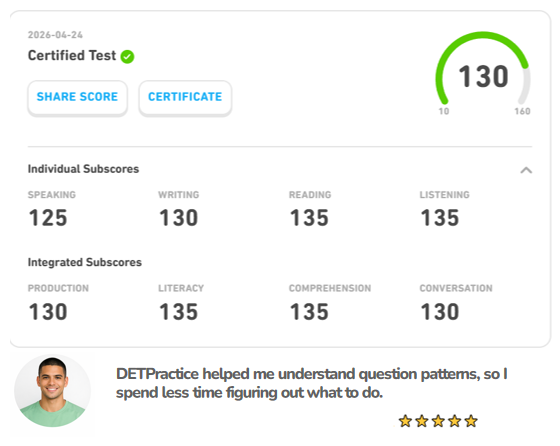 DET mock score result example 7