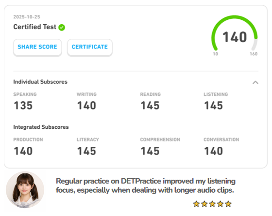 DET mock score result example 4